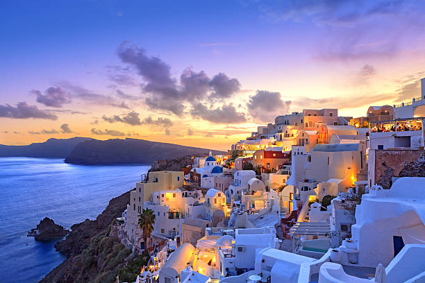 Santorini sunset at dawn village of Oia Greece Greece